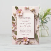 Pastel Pink Boho Wildblumen Hochzeiten QR-Code-Fot Einladung (Stehend Vorderseite)