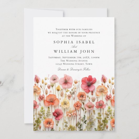 Pastel Pink Boho Wildblumen Hochzeiten QR-Code-Fot Einladung (Vorderseite)