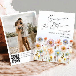 Pastel Pink Boho Wildblumen Hochzeiten QR-Code-Fot Save The Date