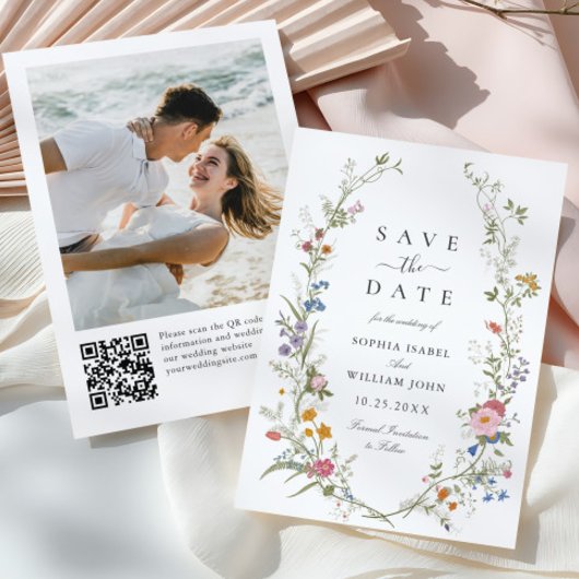 Pastel Pink Boho Wildblumen Hochzeiten QR-Code-Fot Save The Date