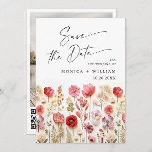 Pastel Pink Boho Wildblumen Hochzeiten QR-Code-Fot Save The Date