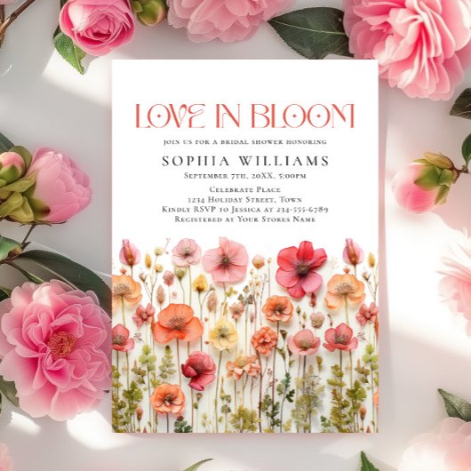 Pastel Pink Boho Wilde Blume Brautparty Einladung