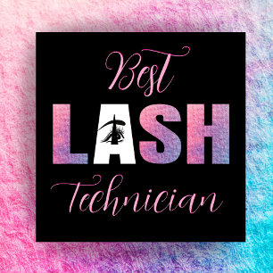 Pastel Pink Bold Best Lash Tech Schwarzer Hintergr Quadratische Visitenkarte