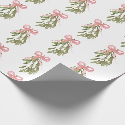 Pastel Pink Bow auf Weihnachten Mistletoe Geschenk Geschenkpapier (Ecke)