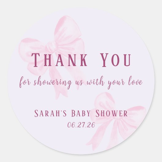 Pastel Pink Bow Baby Shower Thank You Sticker (Vorderseite)