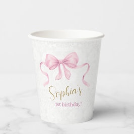 Pastel Pink Bow & Elegante Gold Script Geburtstag Pappbecher