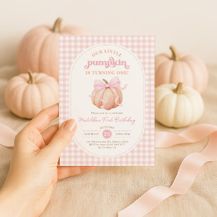 Pastel Pink Bow Pumpkin Fall 1. Geburtstag Party Einladung