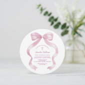 Pastel Pink Bow Taufe Einladung (Stehend Vorderseite)