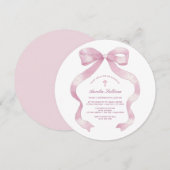 Pastel Pink Bow Taufe Einladung (Vorne/Hinten)