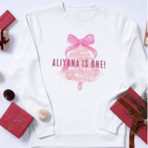Pastel Pink Bow Weihnachtsbaum 1. Geburtstag Baby T-shirt