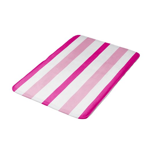 Pastel Pink Bright Pink White Summer Stripes Badematte (Schrägansicht)
