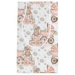 PASTEL PINK & BROWN BABY BLOCKS BEARS PRAMS KLEINE GESCHENKTÜTE