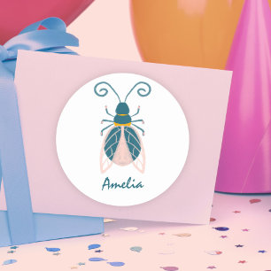 Pastel Pink Bugs Blume Mädchenname Runder Aufkleber
