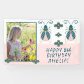 Pastel Pink Bugs Flower Girl Foto Geburtstag Banner (Horizontal)