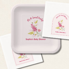 Pastel Pink Bumble Bee Hot Pink Florals Pappteller
