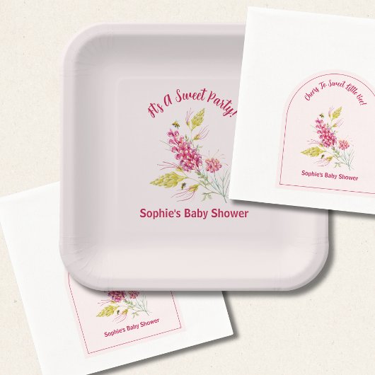 Pastel Pink Bumble Bee Hot Pink Florals Pappteller