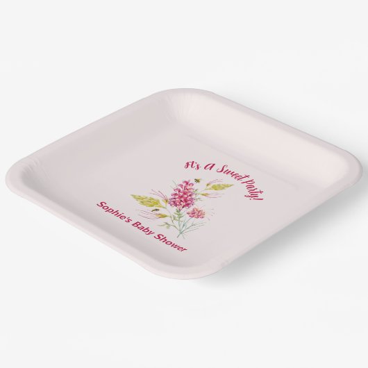Pastel Pink Bumble Bee Hot Pink Florals Pappteller (Gewinkelt)