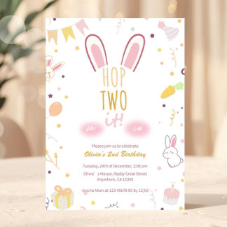 Pastel Pink Bunny 2. Geburtstag Hop Zwei es einlad Einladung
