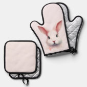 Pastel Pink Bunny Face Oven Mitt & Pot Holder Set (Vorderseite/Rückseite)