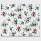 Pastel Pink Burgandy Blue Floral Geschenkpapier (Flach)