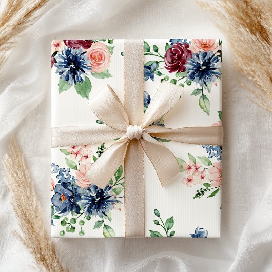 Pastel Pink Burgandy Blue Floral Geschenkpapier