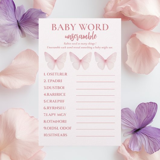 "Pastel Pink Butterfly Baby Dusche Word entwirren Flyer