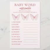 "Pastel Pink Butterfly Baby Dusche Word entwirren Flyer (Vorne)