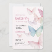 Pastel Pink Butterfly Babydusche Einladung (Vorderseite)