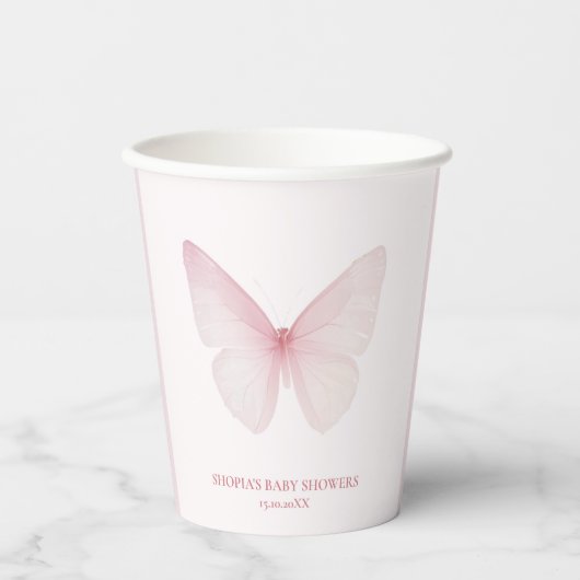 "Pastel Pink Butterfly Babydusche Pappbecher (Vorderseite)