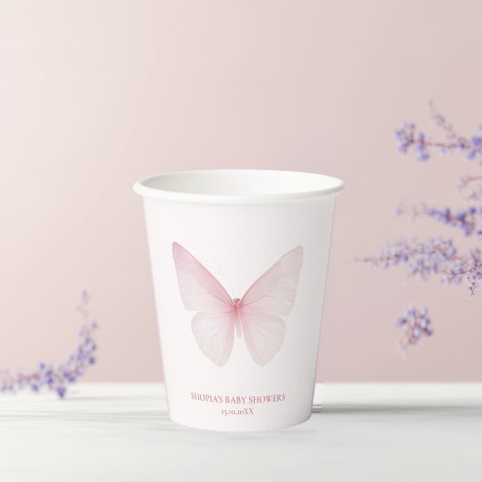 "Pastel Pink Butterfly Babydusche Pappbecher