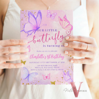 Pastel Pink Butterfly Geburtstag Einladung