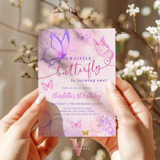 Pastel Pink Butterfly Geburtstag Einladung