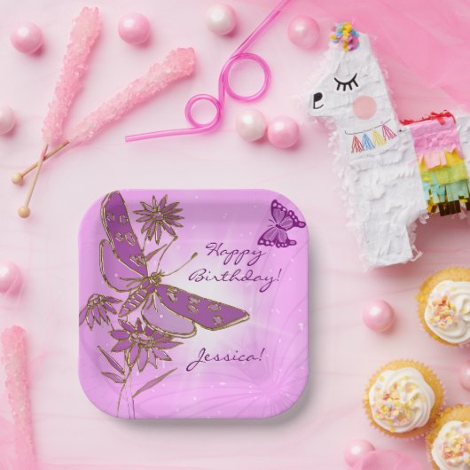 Pastel Pink Butterfly Pappteller (Party)