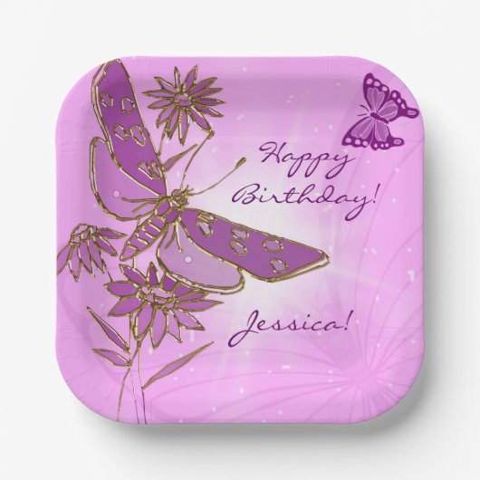 Pastel Pink Butterfly Pappteller (Vorderseite)