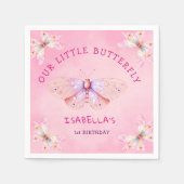 Pastel Pink Butterfly Thema Girl's 1. Geburtstag Serviette (Vorderseite)