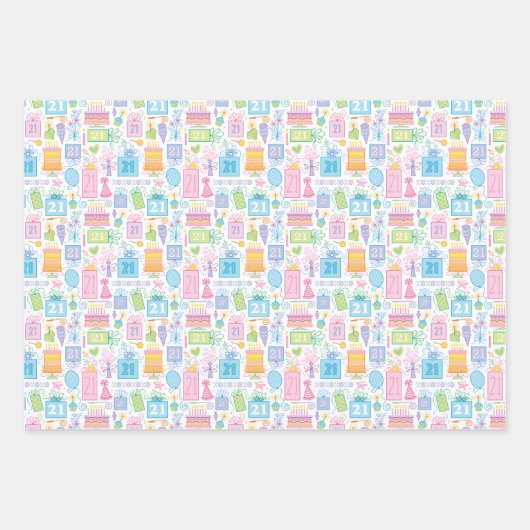 Pastel Pink Cake präsentiert Balloons 21. Geburtst Geschenkpapier Set (Vorderseite 2)