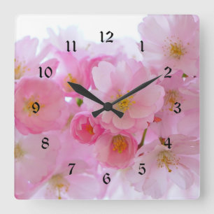 Pastel Pink Cherry Blossoms Quadratische Wanduhr