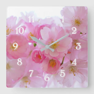 Pastel Pink Cherry Blossoms Quadratische Wanduhr