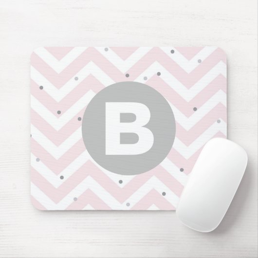 Pastel Pink Chevron and Dots Grey Monogram Mousepad (Mit Mouse)