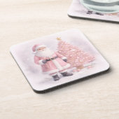 Pastel Pink Christmas Santa  Getränkeuntersetzer (Linke Seite)