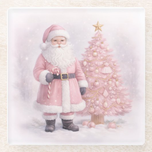 Pastel Pink Christmas Santa Glasuntersetzer (Vorderseite)