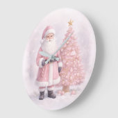 Pastel Pink Christmas Santa  Große Wanduhr (Winkel)