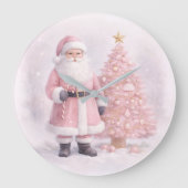 Pastel Pink Christmas Santa  Große Wanduhr (Vorderseite)