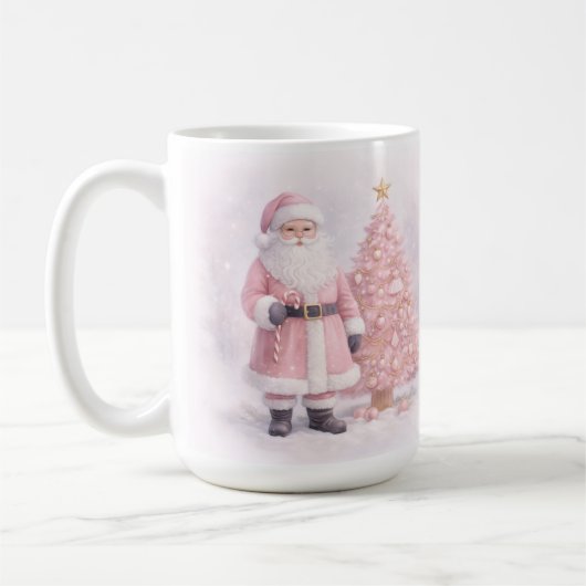 Pastel Pink Christmas Santa  Kaffeetasse (Links)