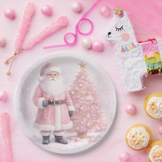 Pastel Pink Christmas Santa  Pappteller (Party)
