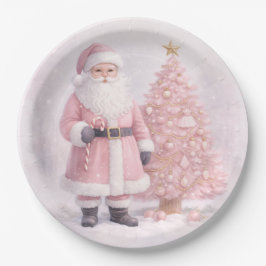 Pastel Pink Christmas Santa  Pappteller