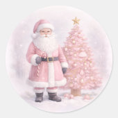 Pastel Pink Christmas Santa  Runder Aufkleber (Vorderseite)