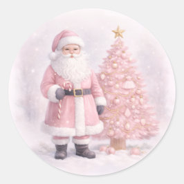 Pastel Pink Christmas Santa  Runder Aufkleber