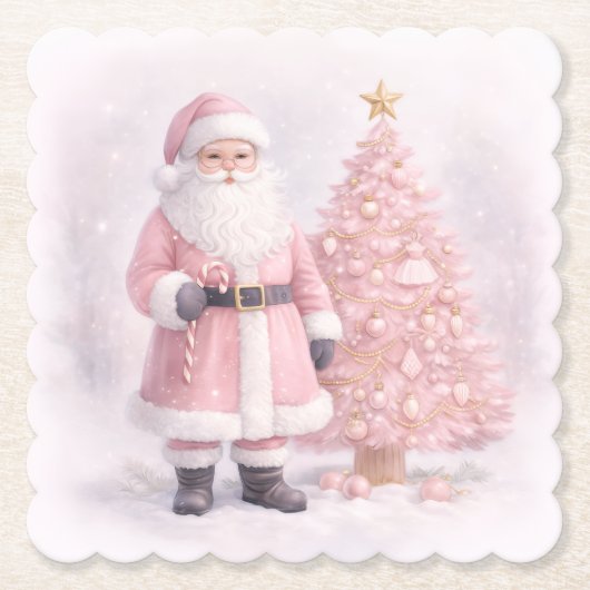 Pastel Pink Christmas Santa  Untersetzer (Vorderseite)