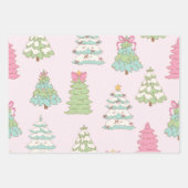 Pastel Pink Christmas Trees Bows Holiday Geschenkpapier Set (Vorderseite 3)